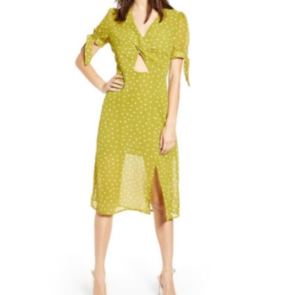 J.O.A. Twist Front Floral Tie Midi Dress Green S